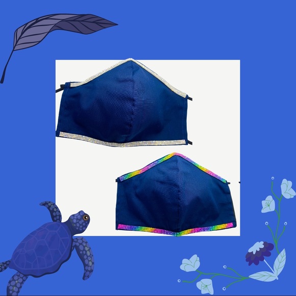 Rhinestone trim face mask (Navy) - Picture 1 of 5